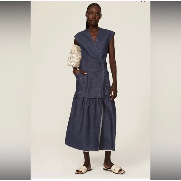 Zero + Maria Cornejo Dresses & Skirts - Zero + Maria Cornejo Mia Denim Midi Wrap Dress sz 8 Medium Organic Cotton Blue
